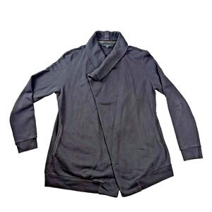 AllSaints Women Dahlia Sweatshirt Cardigan Sz Lrg Black Open Front Zipped Collar